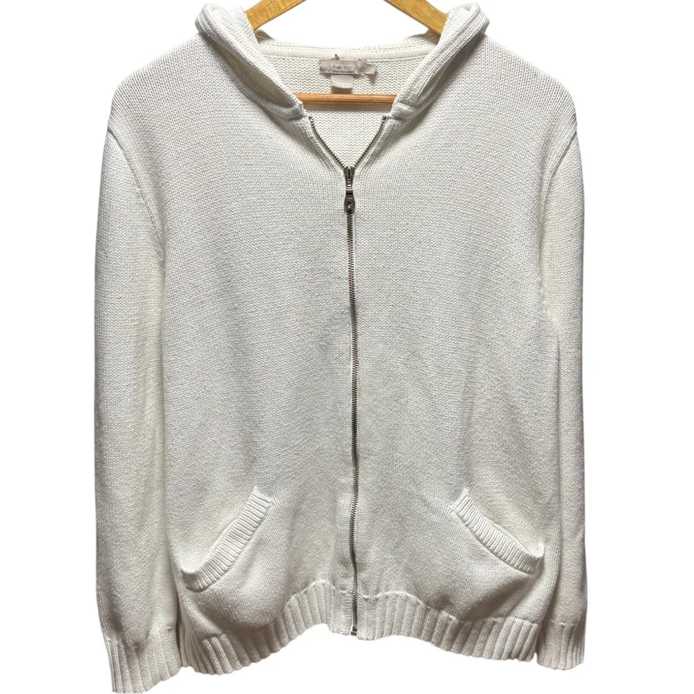 J. Crew white, knit full zipper hoodie, size large